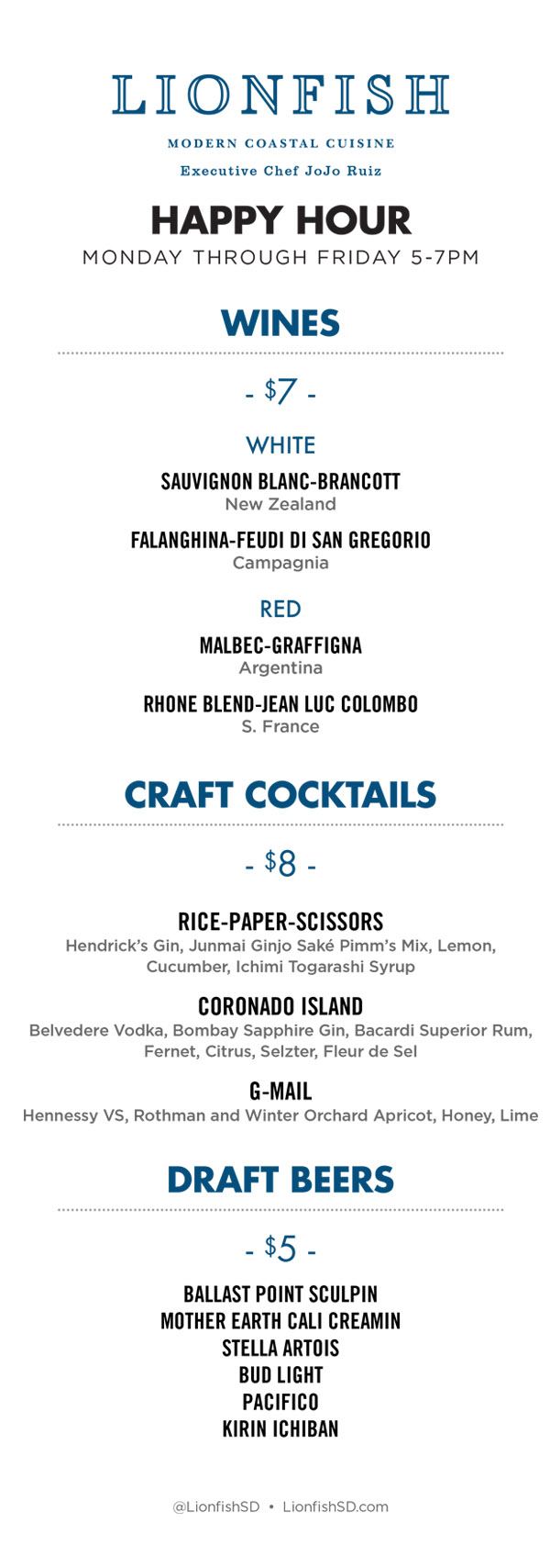 Lionfish Restaurant Happy Hour Menu