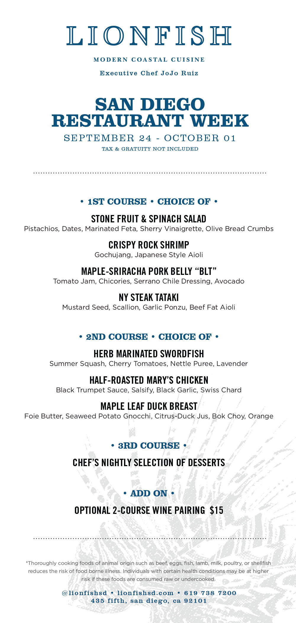 Restaurant Week San Diego Lionfish Modern Coastal Cuisine Seafood