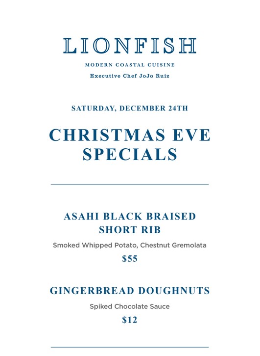 Christmas Eve Specials at Lionfish Coastal Cuisine